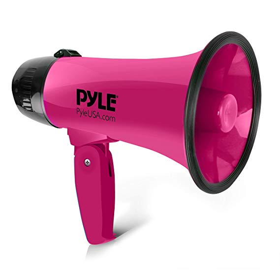 Portable Megaphone Speaker Siren Bullhorn - Compact and Battery Operated with 20 Watt Power, Microphone, 2 Modes, PA Sound and Foldable Handle for Cheerleading and Police Use - Pyle PMP24PK (Pink)