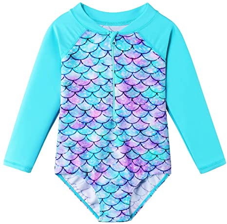 TFJH E Kids Girls Rashguard Swimsuit UV 50  Long Sleeve One Piece Swimwear Zip