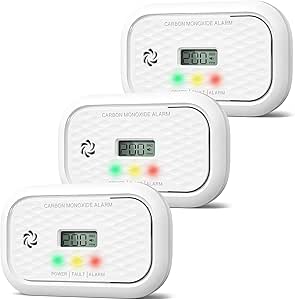 Carbon Monoxide Detectors, 10 Years Sensor Life Carbon Monoxide Alarm with LCD Display & LED Lights, Replaceable Battery CO Detector Alarm, Test Button, 85 dB for Home,Office, ZA326, 3Packs