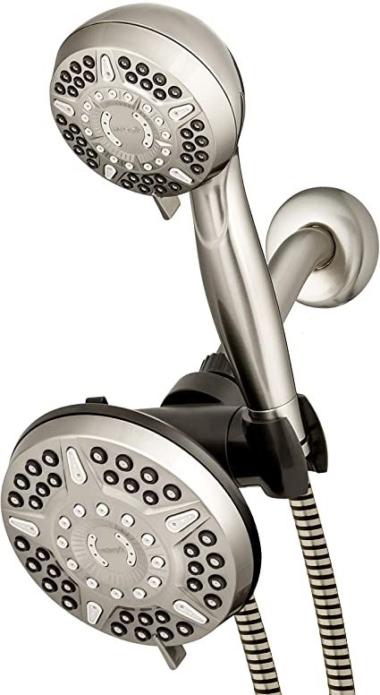 Waterpik 12-Mode 2-in-1 Dual Shower Head System with 5-Foot Hose and PowerPulse Therapeutic Massage, Brushed Nickel