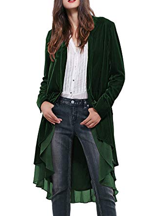 R.Vivimos Women Ruffled Asymmetric Long Velvet Blazers Coat Casual Jackets