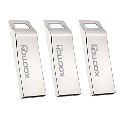 KOOTION 16GB 3PCS USB2.0 Flash Drives Waterproof Metal Ergonomic Design Memory Stick Thumb Drives, Silver