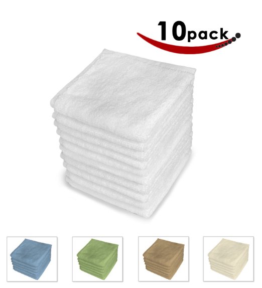 Washcloths-Hand-Face Towels -10 Pack-600-GSM, 100% Cotton, White, Extra Soft Low Twist Ring Spun Yarn Cotton Washcloths, Highly Absorbent - by Pacific Linens (White)