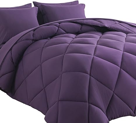 Cosybay Bed in a Bag Queen Comforter Sets 7pcs All Season Solid Down Alternative Bedding Sets Purple with Comforter, Pillow Shams, Flat Sheet, Fitted Sheet and Pillowcases