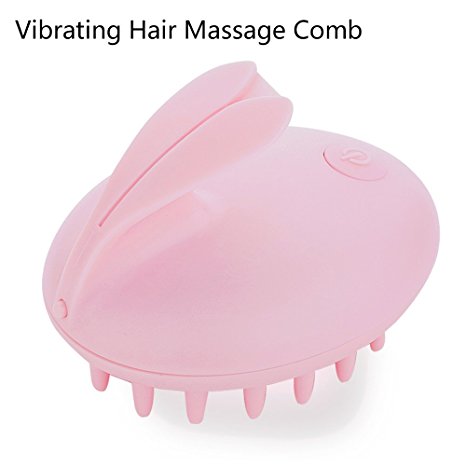 Hair Massage Brush Head Neck Massager BMK Silicone Electric Vibration Comb Shampoo Bath Scalp Care Vibrating Brush for Dry Damaged Hair,Men, Women, Kids (Pink)