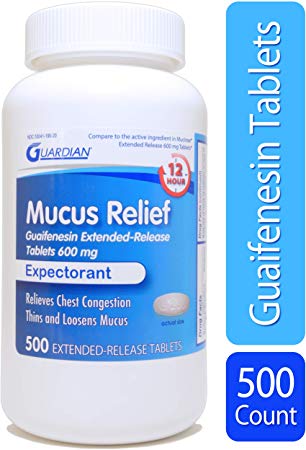 Guardian Mucus ER 12 Hour Extended Release Guaifenesin 600mg, 500ct Bottle, Chest Congestion Expectorant Tablets (500 Count Bottle)