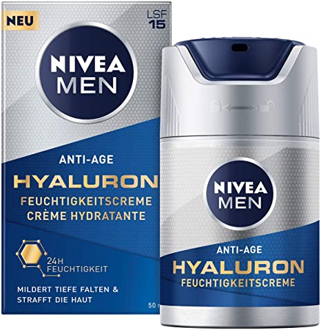 Nivea Men Anti-Age Hyaluronic Moisturising Cream (50 ml), Face Cream with SPF 15, Smooths Even Deep Wrinkles, Fast Absorbing Face Care Cream with Hyaluronan