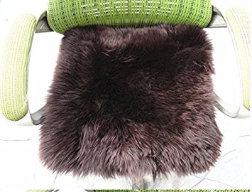 IMQOQ Genuine Sheepskin Chair Seat Pads Car Seat Cover Cushion with Straps 18"x18" Coffee