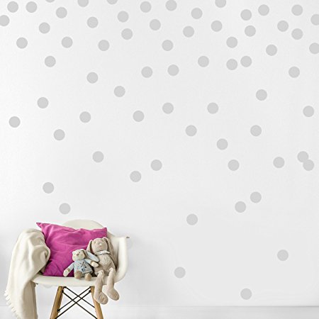 Gray Wall Decal Dots (200 Decals) | Easy Peel & Stick   Safe on Walls Paint | Removable Matte Vinyl Polka Dot Decor | Round Circle Art Glitter Sayings Sticker Large Paper Sheet Set for Nursery Room