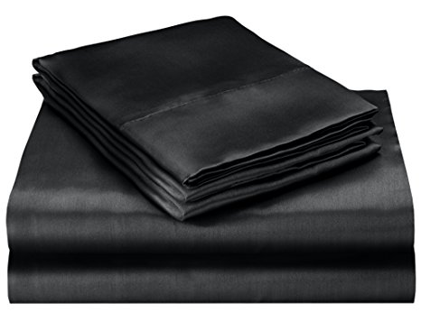 ELAINE KAREN Soft Silky Satin Queen Bed Sheet Set, Black