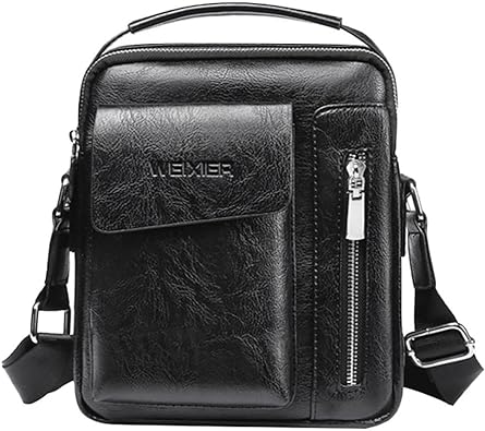 Small Leather Sling Shoulder Bag Messenger Purse for Men Women Outdoor Travel Business Crossbody Bags for Work Adjustable Strap
