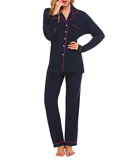 Ekouaer Pajamas Women's Long Sleeve Sleepwear Soft PJ Set XS-XXL