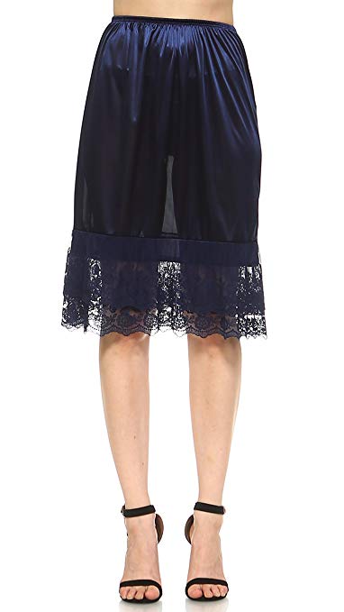 Melody Long Double lace Satin Half Slip Skirt Extender Underskirt Plus Size- 24" Length