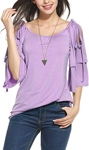 Meaneor Women's Off Shoulder Ruffle Sleeve Round Neck Flouncing Top Blouse Shirt