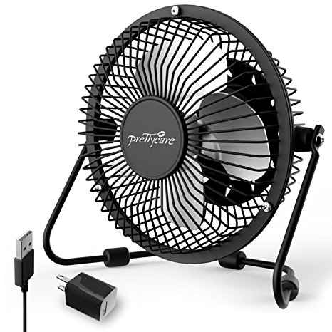 PrettyCare USB Desk Fan (Powerful Airflow/ A Free Adapter) Personal Mini Fan - Small Table Fan with Pedestal/ Air Radiator for Laptop, Quiet and Portable for Desktop Tabletop Floor Office Room Travel