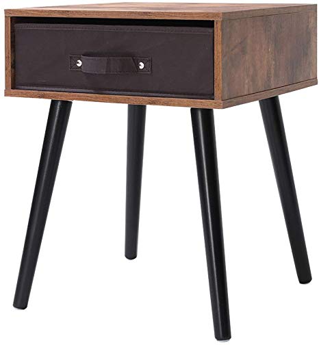 IWELL Mid-Century Nightstand, Wooden End Table with Drawer, Side Table for Small Spaces & Bedroom, Solid Wood Legs Decent Furniture, Rustic Brown BZX005F