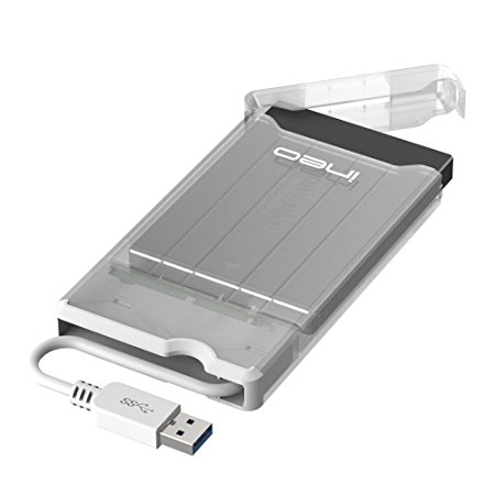 ineo 2.5" USB 3.0 Tool-less External Hard Drive Enclosure for 2.5 inch 9.5mm & 7mm SATA HDD SSD with UASP Supported and Screwless - White [T2573]