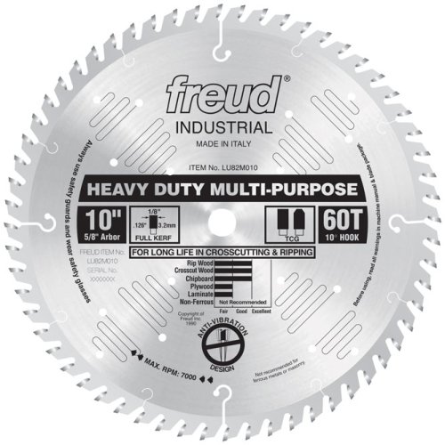 Freud LU82M010 10-Inch 60 Tooth TCG Crosscutting and Ripping Saw Blade with 5/8-Inch Arbor