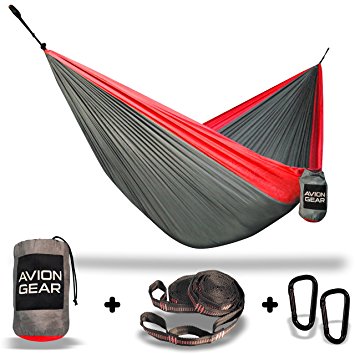LIMITED TIME INTRODUCTORY OFFER - Avion Gear - Double Portable Hammock with Included Loop Lock Tree Strapsª - Red