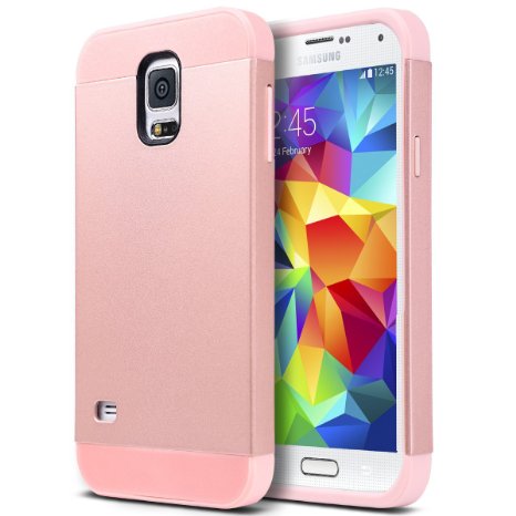 Galaxy S5 Case, S5 Case, ULAK 2in1 Hybrid Dual Layer Slim Protective Case Cover for Samsung Galaxy S5 / Galaxy SV / Galaxy S V / Galaxy i9600 2014 (Plastic Hard Shell and Flexible TPU) Rose Gold