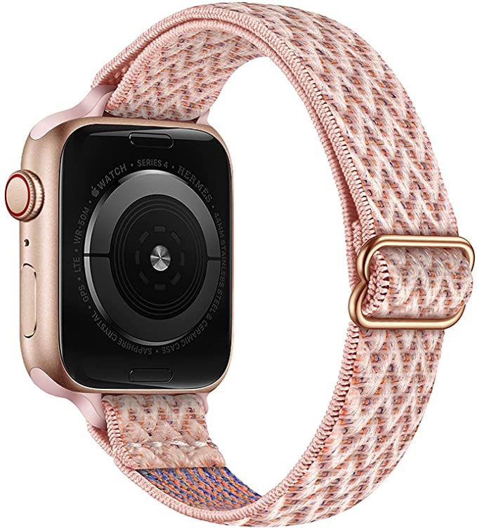 SICCIDEN Slim Stretchy Bands Compatible with Apple Watch Band 41mm 40mm 38mm 45mm 44mm 42mm, Elastics Nylon Thin Band Strap for iWatch SE Series 7 6 5 4 3 2 1 (Light Pink/Rose Gold, 41mm 40mm 38mm)