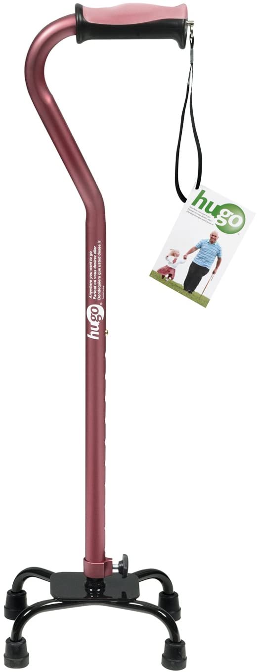 Drive Medical Hugo Adjustable Quad Cane, Rose, Small Base 1 count