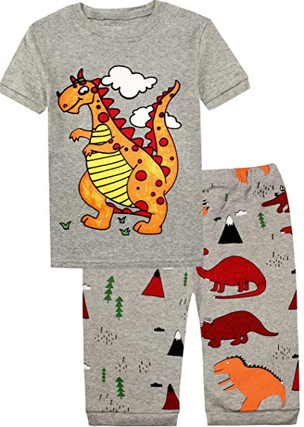Slenily Pajamas for Boys Children Summer Pjs Shorts Kids Cotton Dinosaurs Sleepwear Set