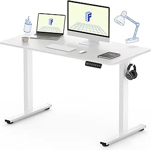 FLEXISPOT EF1 140 * 80cm Certificato FSC Scrivania Regolabile in Altezza Scrivania Elettrica Scrivania Motorizzata Standing Desk,Pannello di controllo con memoria a 2 Livelli (Bianco Bianco)