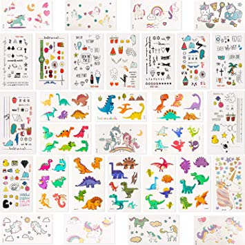 Zonon 800 Pieces 60 Sheets Temporary Tattoos for Kids Over Waterproof Unicorn Dinosaur Cartoon Tattoo Stickers for Adults Birthday Party Favors Supplies