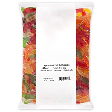 Albanese Candy, Large Assorted Fruit Gummi Worms, 5-pound Bag