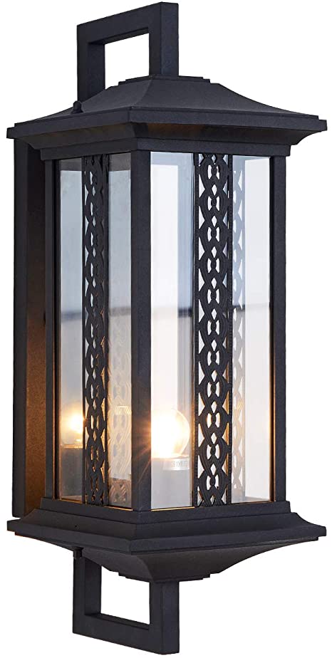 Modern Large Outdoor Wall Lantern 22.44"H x7.80"W with Unique Texture Waterproof Aluminum Housing Clear Glass Porch Light Exterior Light Fixtures for Courtyard Front Door,Black