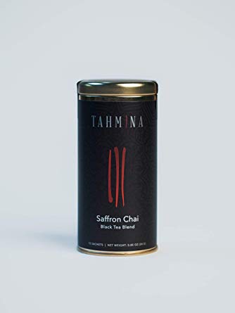 Tahmina Saffron Chai Tea, Assam Black Tea Blend with Afghan Saffron, High Caffeine, 12 Biodegradable Pyramid Tea Bags, Makes 36 Cups of Tea