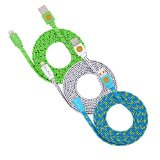 Qable Powerz Hi-Speed Braided Flat Noodle Lightning USB Sync Cable Charger Cord for Apple Products Green White Blue