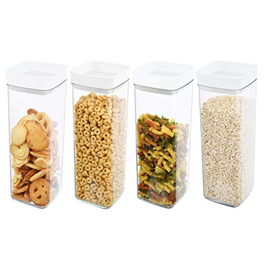 Ambergron Airtight Food Storage Container Organizer with Lids, 4 Pcs Set, Stackable Cereal Flour Organizer for Pantry, Kitchen, Countertop, BPA-free
