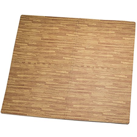 HemingWeigh Printed Wood Grain Interlocking Foam Anti Fatigue Floor Puzzle Mats - Makes a Superior Fitness, workout and exercise mat. Classic Wood Grain Design; Thick, Durable & Safe for all Ages- Set of 4 Tiles - Each Tile Measures 4 Square Foot