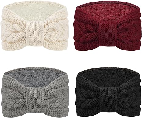 4 Pcs Warm Winter Headbands for Women Cable Crochet Turban Ear Warmer Headband Gifts Plush