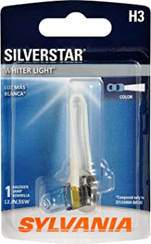 SYLVANIA - H3 SilverStar Fog Light Bulb - High Performance Halogen Headlight Bulb, Brighter Downroad with Whiter Light (Contains 1 Bulb)