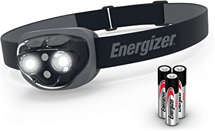 Energizer LED Head torch, Powerful Bright Headlamp, Water Resistant Headlight for Camping, Fishing and Running, Batteries Included, Midnight Black