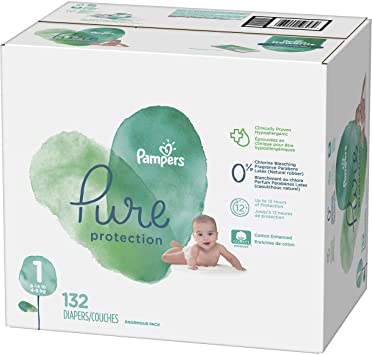 Diapers Size 1, 132 Count - Pampers Pure Protection Disposable Baby Diapers, Enormous Pack