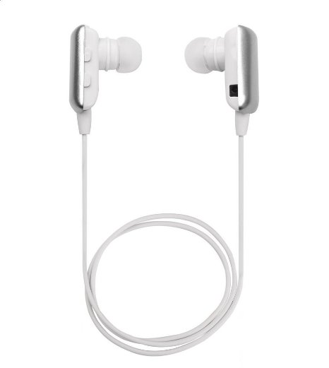 GLCON GS-03 Mini Silver Wireless Stereo Bluetooth BT Headset Headphone Earphone Earpiece Earbud with Microphone Mic A2DP Noise Cancellation Music Remote Control Great for Sports GYM Running Exercises with Apple iPhone 55s5c iPhone 44s iPad 123 new iPad iPod and Samsung Galaxy S2 S3 S4 S5 Galaxy note 3 2 1 and other Android Smartphone Retail Package