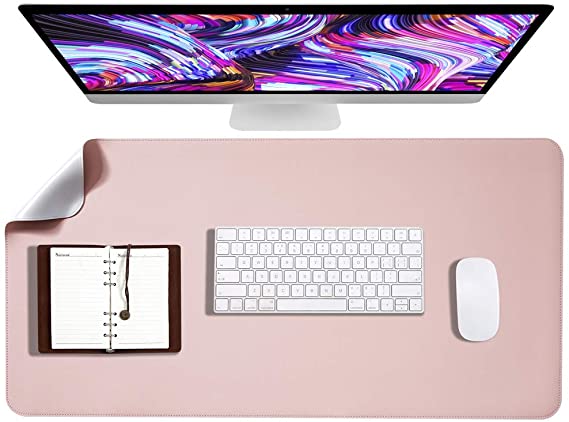 Soyan Dual-Sided PU Leather Desk Pad/Mouse Pad for Office & Home, Waterproof Desk Blotter Pad with Comfortable Writing Surface, 31.5"x15.7" (Rose Gold)