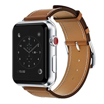 Yearscase 38MM Genuine Leather Replacement Band with Classic Metal Adapter Clasp Single Tour for Apple Watch Series 3 Series 2 Series 1 Nike  Hermes&Edition - Brown