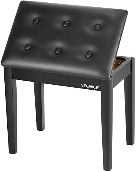 Neewer Wooden Piano Bench Stool with Sheet Music Storage Black Solo Seat PU Leather Cushion, Solid Hard Wood Construction DX10