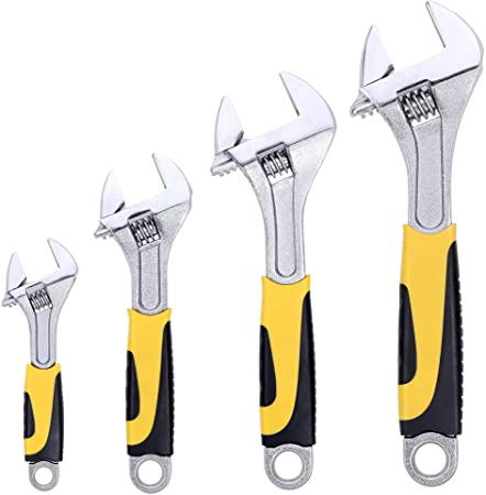 TOPLINE 4-piece Adjustable Wrench Set with Comfortable Handles, Adjustable Wrenches with Double Color Included 12-in, 10-in, 8-in, 6-in, Perfect for Basic Home Maintenance and General Applications
