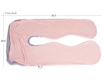 Oversize Plush U Shaped Pregnancy Body Pillowcase (Grey and Pink pillowcase)