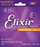 Elixir Strings Acoustic 8020 Bronze Guitar Strings with NANOWEB Coating Extra Light 010-047