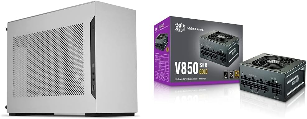 LIANLI A4-H2O Silver SPCC/Aluminum Mini-ITX Computer Case, PCI4.0 Riser Card Cable Included & Cooler Master V850 SFX Gold Full Modular, 850W, 80  Gold Efficiency, ATX Bracket Included