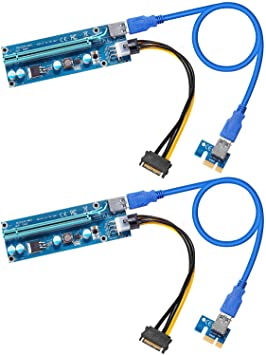 Dr.meter PCIe Riser, 16x to 1x Powered Riser Adapter Card w/60cm USB 3.0 Extension Cable & MOLEX to SATA Power Cable GPU Riser Adapter (2-Pack, VER006C)