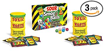 Toxic Waste Hazardously Sour Candy Barrel 1.7 Ounce - 2 Pack PLUS Sour Smog Balls Movie Theatre Box 3.5 Ounce