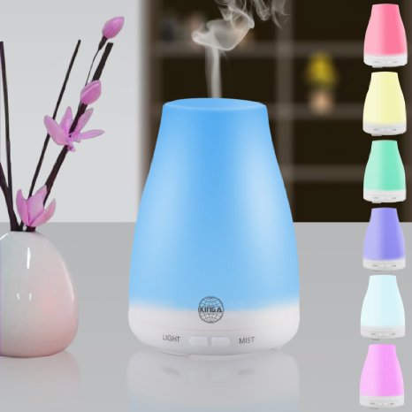 KINGA Aroma Diffuser Essential Oil Diffuser Aromatherapy Electric Ultrasonic Humidifier Cool Mist Humidifier, Whisper-Quiet 100ML Capacity White Color